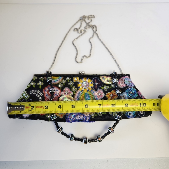 ❤️Sold!❤️ Vintage Black Embroidered Beaded Sequins Evening Bag Clutch Purse Y2K - Picture 10 of 10